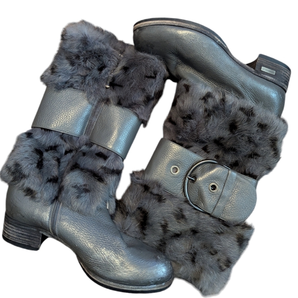 LORIBLU Fur Leather Buckle Boots